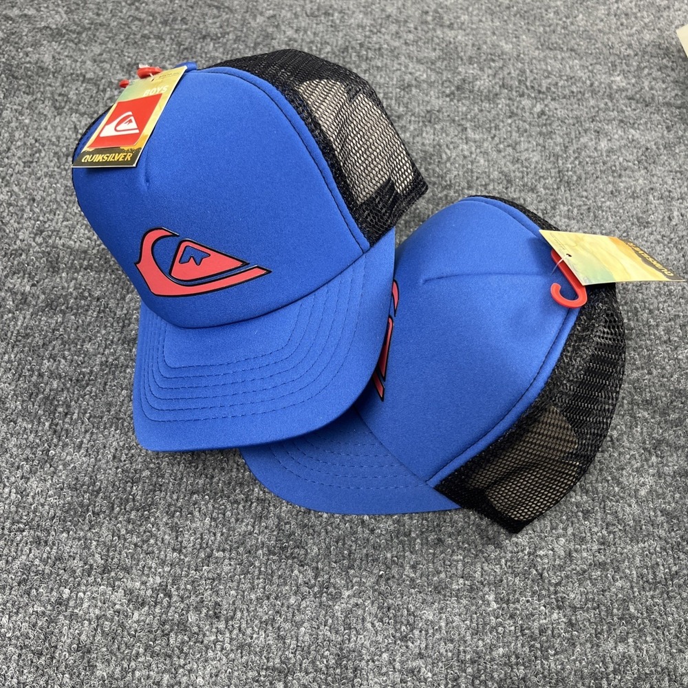 Quiksilver Trucker Hat Boys Snapback Blue Red Foam Mesh Cap Skate Surf